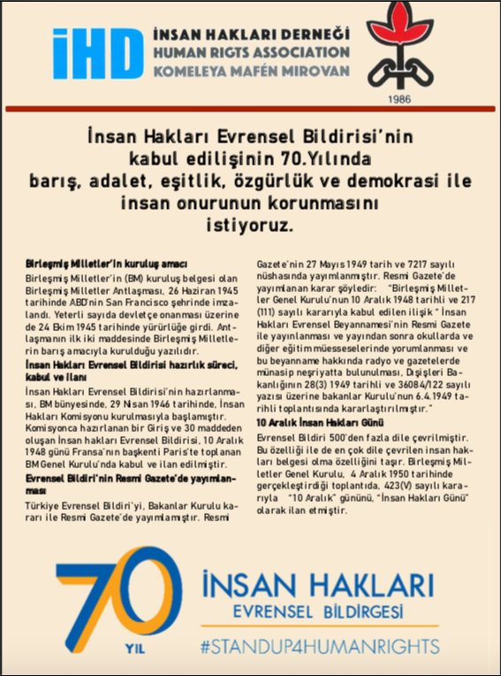 İnsan Hakları Haftası Bildirimizi okumak için:
ihd.org.tr/10-aralik-insa…
#İHD @ihd_genelmerkez