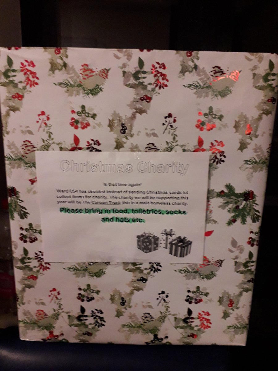 Ward C4 are now collecting donations for our chosen charity the Canaan Trust which is a homeless men's charity if any body would like to donate glove's scarf's etc all will be gratefully received <a href="/matron5154/">Wendy Longley</a> @elizabe66407811 <a href="/hourd_lorraine/">Lorraine Hourd</a> @amy89315986 @SaraGlen28