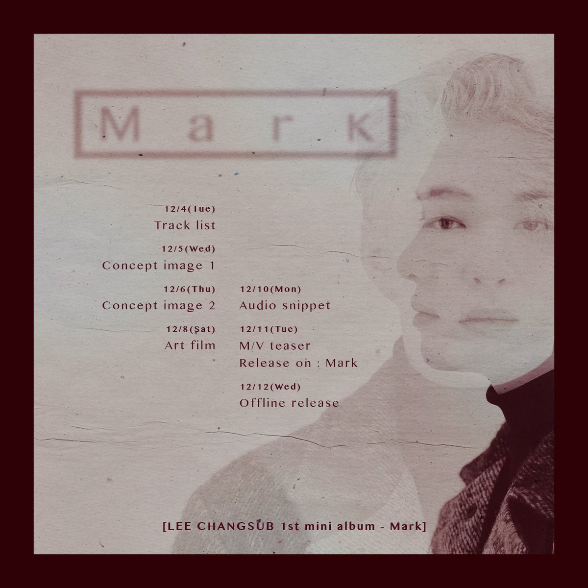 OFFICIALBTOB's tweet photo. #이창섭 1st mini album
[#Mark] Scheduler 🔖
2018.12.11 18:00 (KST)

#LEE_CHANGSUB https://t.co/c1QVdsdUyO