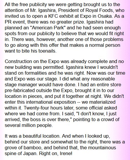 The Osaka Expo is widely regarded as key to the success of KFC in Japan but there was nothing pre-ordained about the chain getting a chance to appear. /20