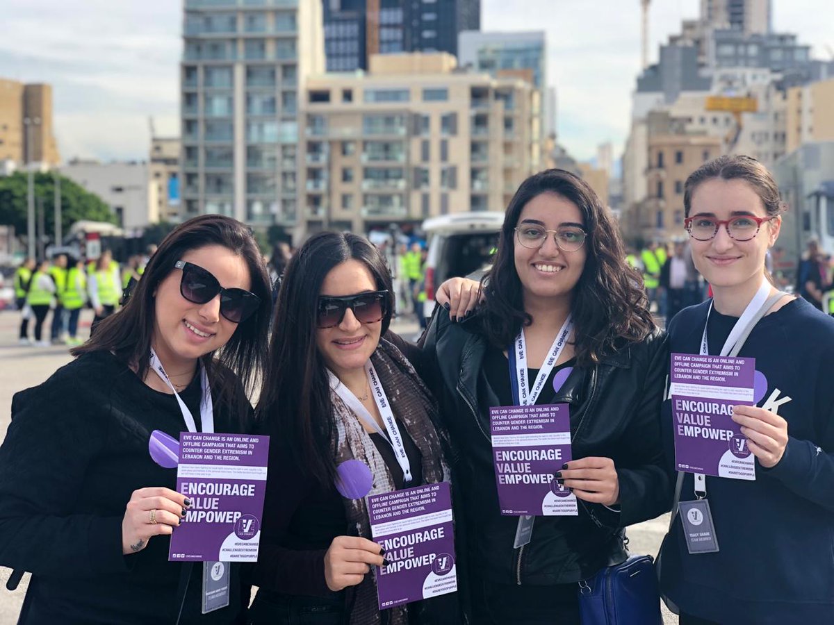 EVEcanchange's tweet photo. EVE Can Change at #DafaCampaign in Beirut. #EVEcanchange #Daretogopurple #Challengeextremism #P2Pchallenge https://t.co/NZW9qqVNTn
