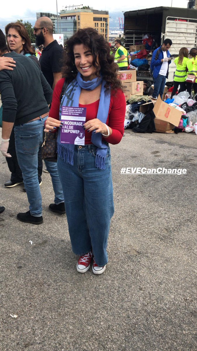 EVEcanchange's tweet photo. EVECan Change with @JHaddadOfficial and #Chef_Antoine earlier today at #DafaCampaign in Beirut. #EVEcanchange #Daretogopurple #Challengeextremism #P2Pchallenge https://t.co/QJQErlZoAO