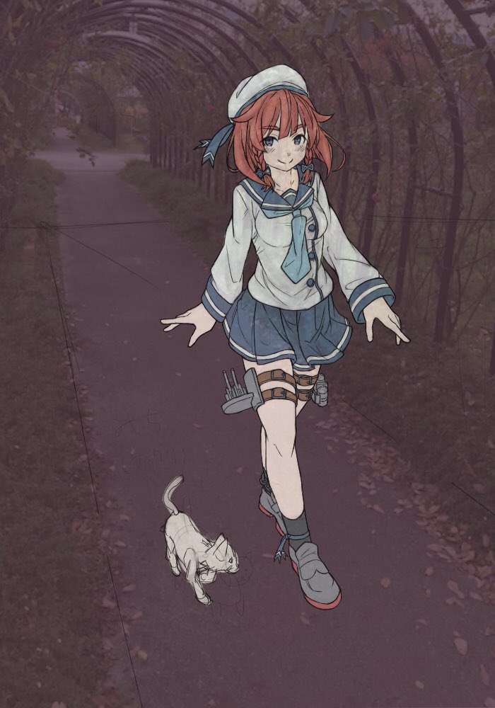 進捗状況を置いとこ(`ω')
3次元に択捉ちゃんがおるやんけ!!
でも手描き感出したいから、ちゃんと背景も描こう。

あと猫もちゃんとした子猫に描き直して、完成に少しずつ近づけていこう! 
