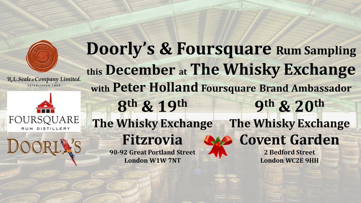 DoorlysUK's tweet photo. ...so this coming December weβll be at The @WhiskyExchange Fitzrovia and Covent Garden shops in London...
#TheWhiskyExchange #RumSampling #RumEducation #SingleBlendedRum #AuthenticRum #FoursquareRum #FoursquareDistillery #RichardSeale #BarbadosRum #ChristmasIsComing #Christmas https://t.co/SEmznDEzVt