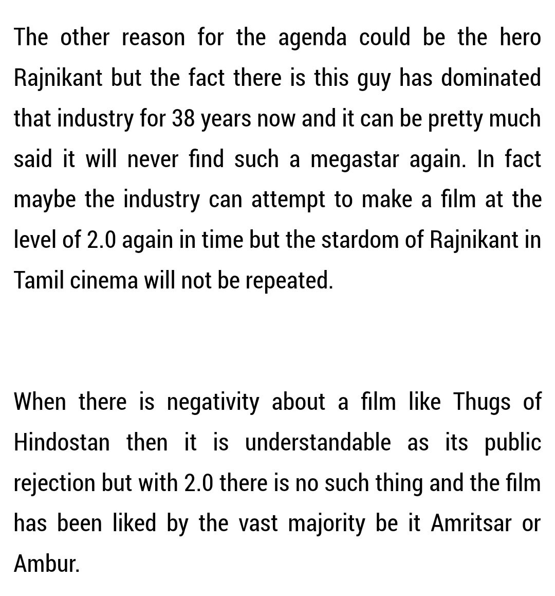 LMKMovieManiac's tweet photo. POWERFUL, TRUE words from https://t.co/wIFljzMqhn
"#2Point0 has a lot of negativity in the South &amp; it mainly seems to be coming from the Tamil film industry or people linked to that industry when in truth it is THE film of that industry &amp; should be the pride of that industry."👌 https://t.co/YA5EsGHeoR
