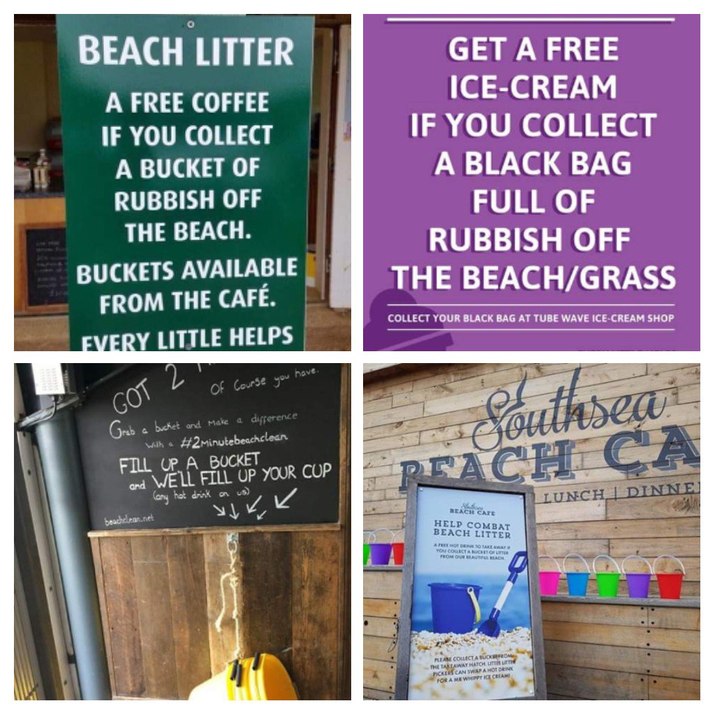 On my #charitywalk, I've come across café's that give you a free coffee or tea if you collect a small bucket of beach litter. Imagine if this idea was adopted in urban / deprived areas (cafe's that give out a free coffee / tea / soup for collecting a bag of rubbish).
#litterfree