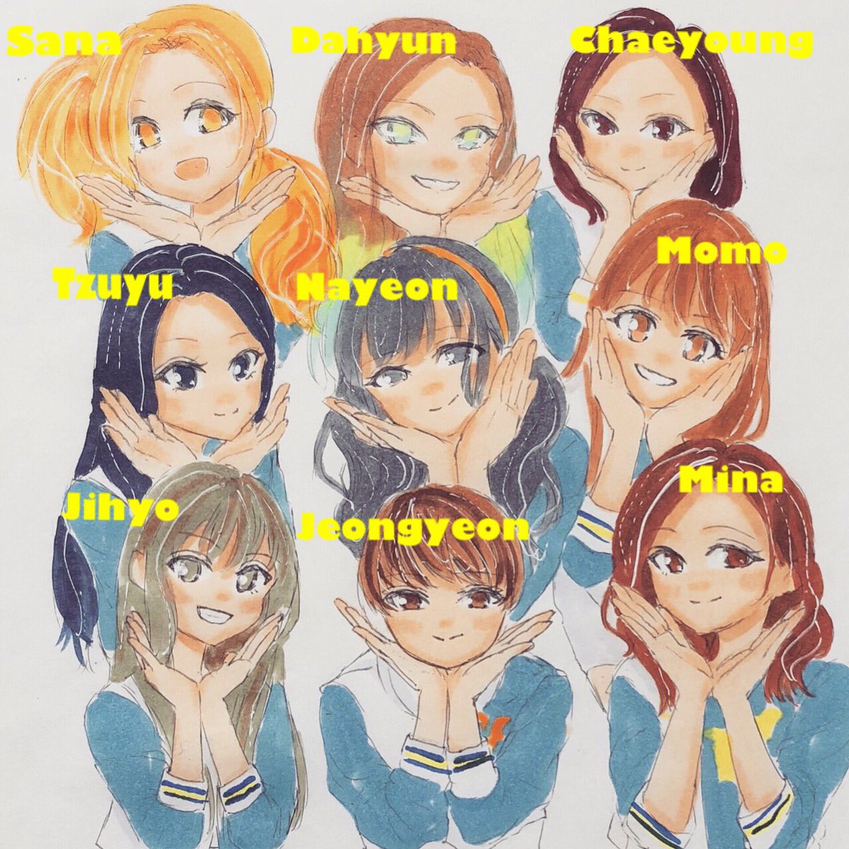 Twiceイラスト Pa Twitter イラスト Illustration Drawing Art Painting Twice Twiceイラスト Kpop Once ジョンヨン Jeongyeon サナ Sana ミナ Mina ジヒョ Jihyo ナヨン Nayeon ツウィ Tzuyu 周子瑜 モモ Momo チェヨン Chaeyoung