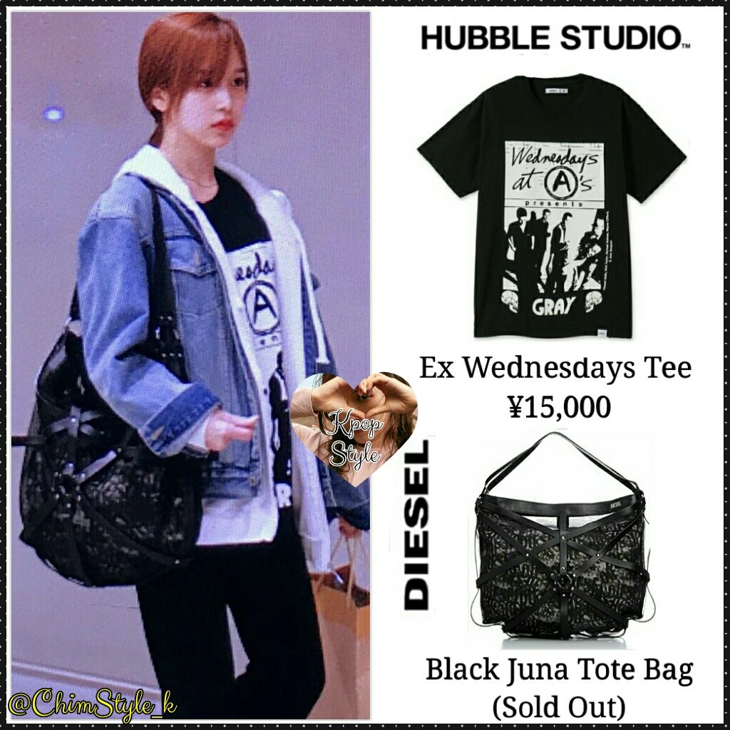 🌸 KPOP STYLE 🌸 on X: 181202 #TWICE's #Mina @ Incheon Airport ❤️ Top:  HUBBLE STUDIO - Ex Wednesdays Tee (¥15,000) Bag: DIESEL - Black Juna Tote  Bag (Sold Out) #TWICEstyle #TWICEfashion #