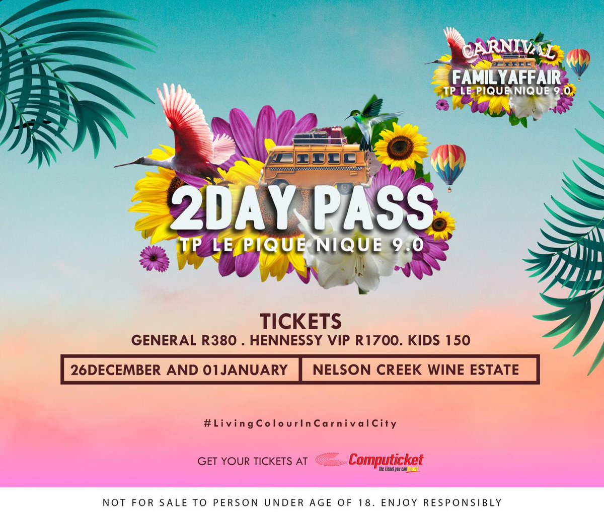 TP Le Pique Nique 9.0 2DAY PASS (discounted)

#livingcolourincarnivalcity #familyaffair #mydululu #hunters #hennessy #betafrica #pongracz