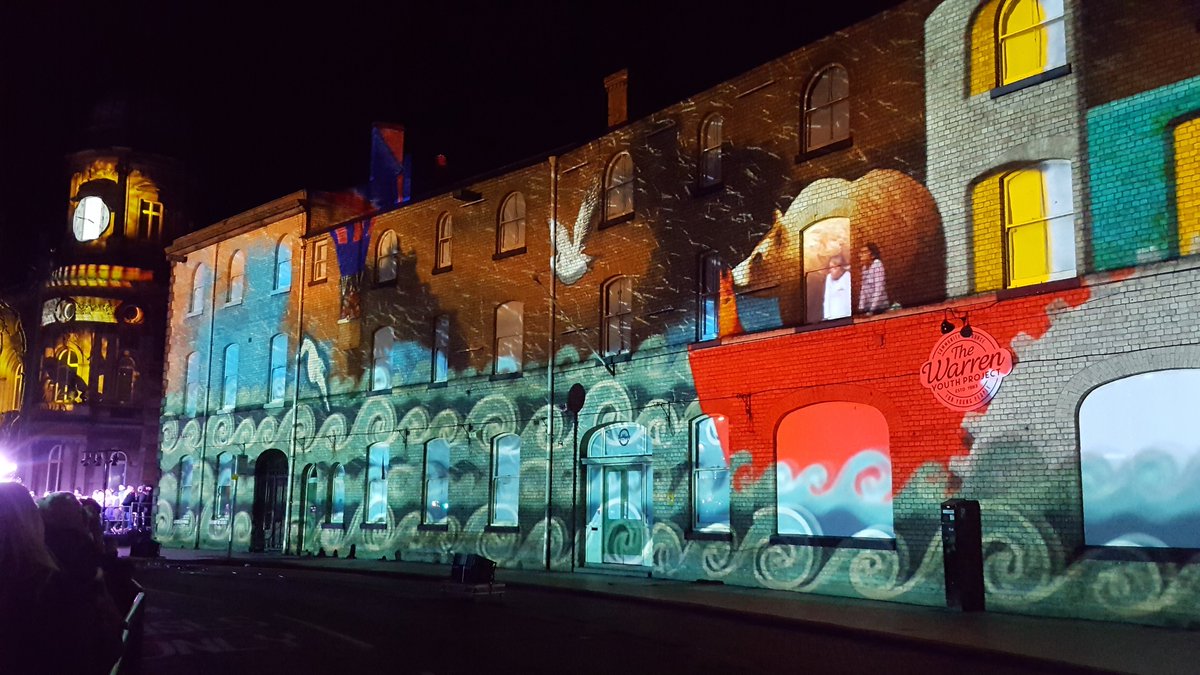 kopybdl's tweet photo. @ImitatingtheDog are back. They are using the buildings of #hull for their latest light & sound instillation, #OhTheNight as part of @AbsCultured #urbanlegends. The use of building and story, brilliant. https://t.co/1EPYWjxQDJ
