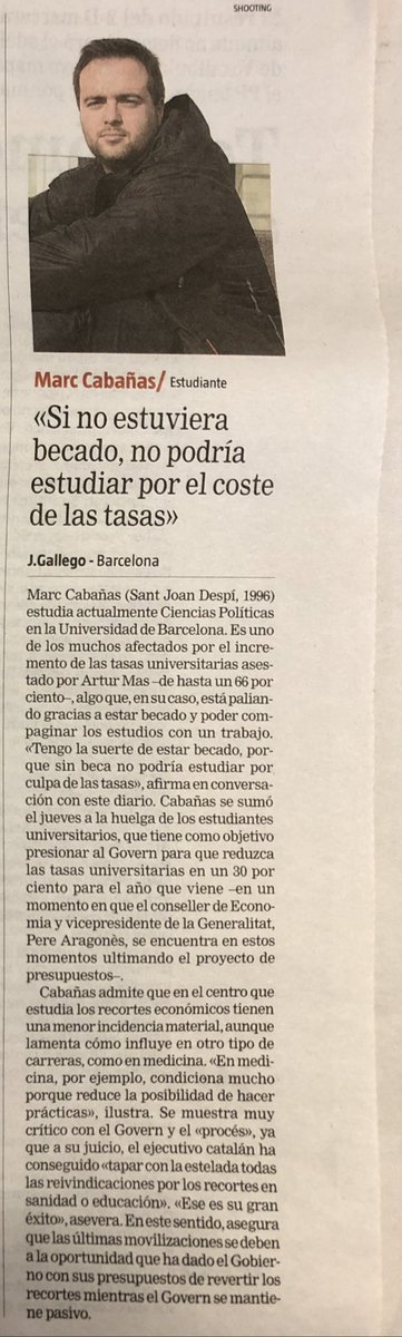“Si no estuviera becado, no podría estudiar por el coste de las tasas.” Necesitamos un modelo que no deje a nadie fuera por motivos económicos, y esa debe ser política central del Govern, y por el momento, no lo es.