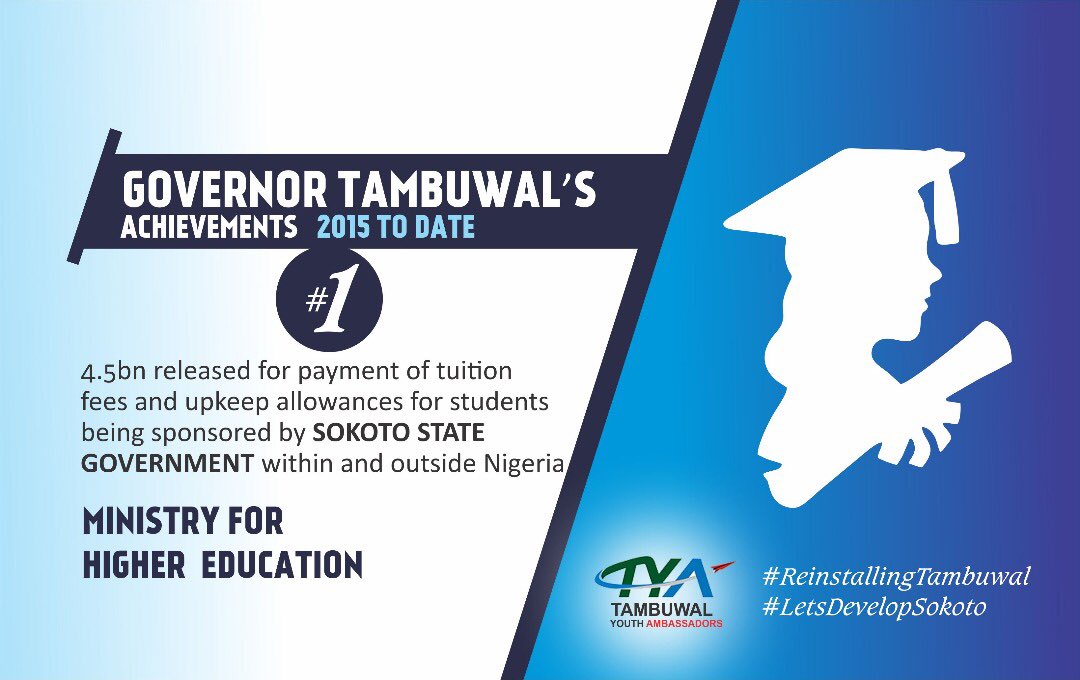 Tambuwal_YA's tweet photo. The people of Sokoto State deserve to know whether Governor Tambuwal has served them well or not.
We shall continue to highlight His Excellency’s Achievements in every Ministry of our dear state.
Fasten your seatbelts!
#ReinstallingTambuwal
#LetsDevelopSokoto https://t.co/8DnxCSFO7N