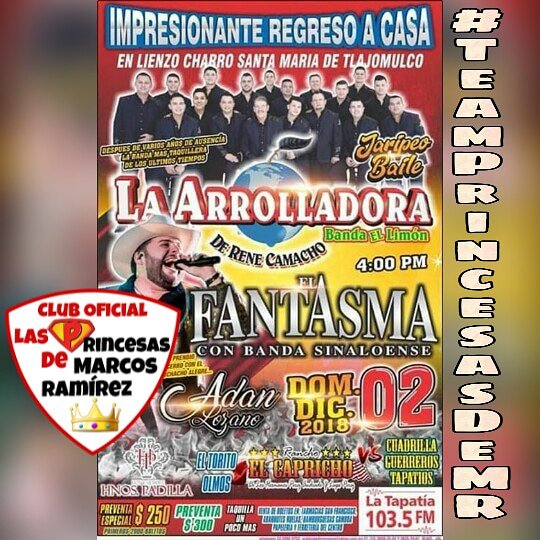 KarlaJim17's tweet photo. Hoy Tlajomulco de Zuñiga, Jalisco vibrará con todos los éxitos de la única e inigualable @Arrolladora 🍋 Ven y Se Parte del Tour Calidad y Cantidad 💃 Vive está gran experiencia ¡Prohibido Faltar! @marcos_abl 🐎 @MIGUELCOBAS @PrincesasDMR
#TeamPrincesasDeMR 👑
#PasionABL 💚 https://t.co/HykECPrKFK