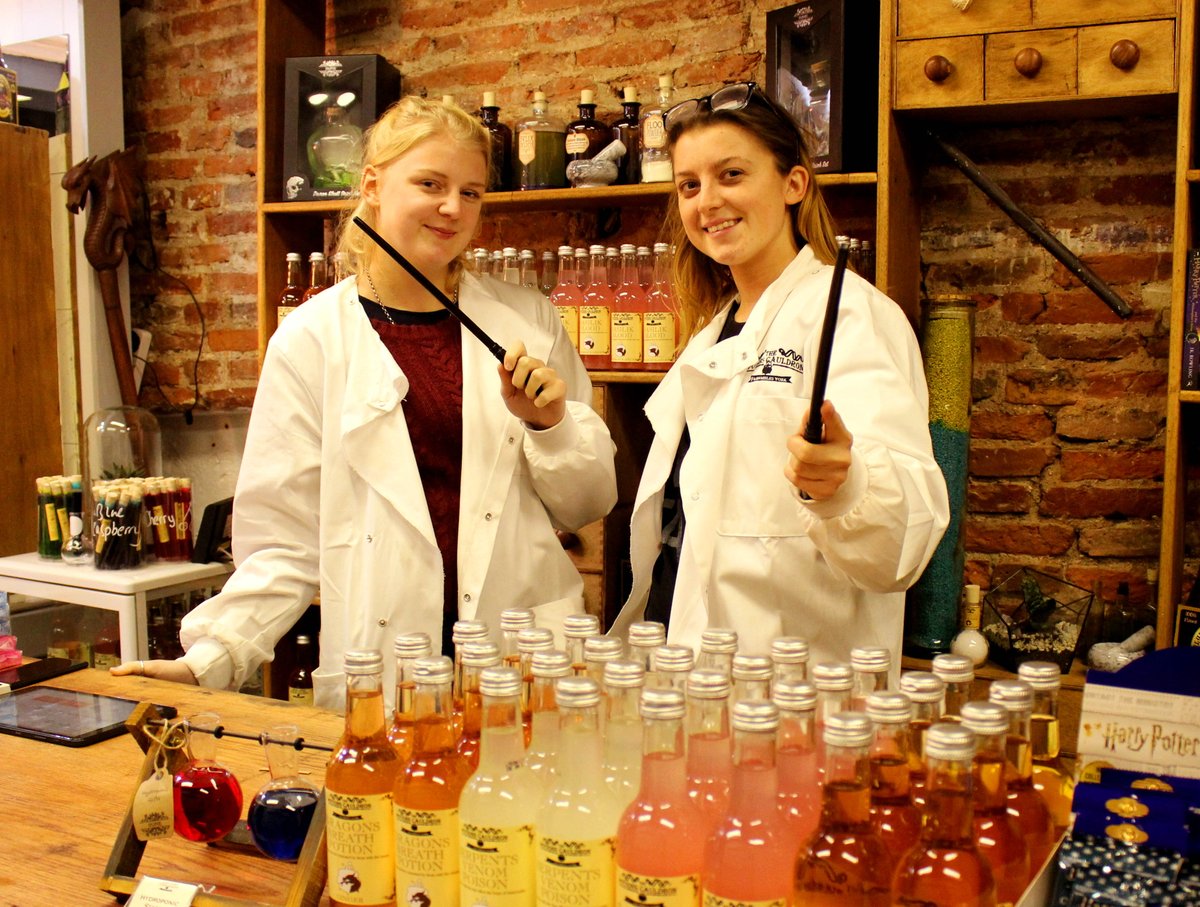 PotionsCauldron's tweet photo. This weekend you can try free samples of our four drinkable potions and our Hotterscotch Beer! Just pop in to 9ยพ on the Shambles and talk to our Potion Makers. #samples #drinkable #potions #brewing #potionmakers https://t.co/DQRBrIpeCJ