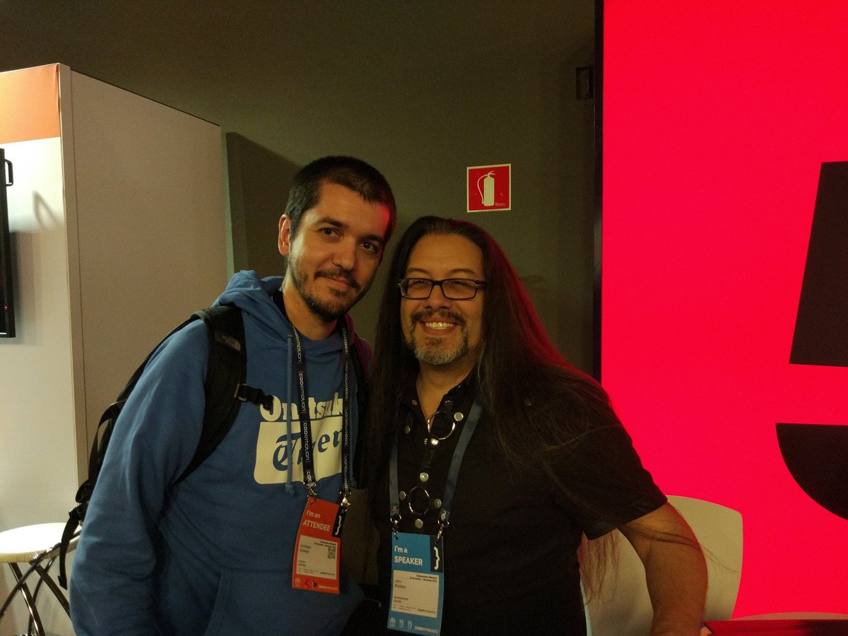 agoconcept's tweet image. Still excited after having chatted with @romero in #CodemotionMadrid about some of the optimizations in Quake. Awesome guy! #codemotionmadrid2018 #codemotion