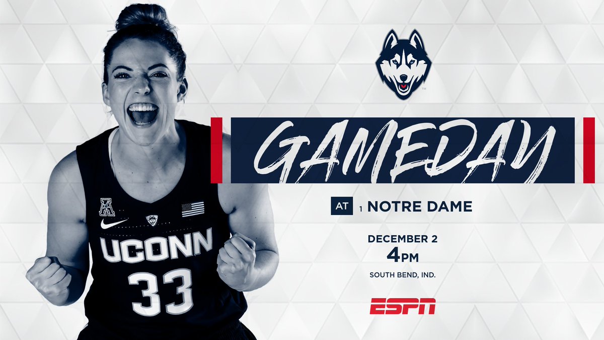 [ GAMEDAY ]

⏰ 4 PM
🆚#1 Notre Dame
📍 South Bend
📺 <a href="/espn/">ESPN</a> 
📻 UConn/IMG Radio Network
📈 notredame.statbroadcast.com 
#BleedBlue