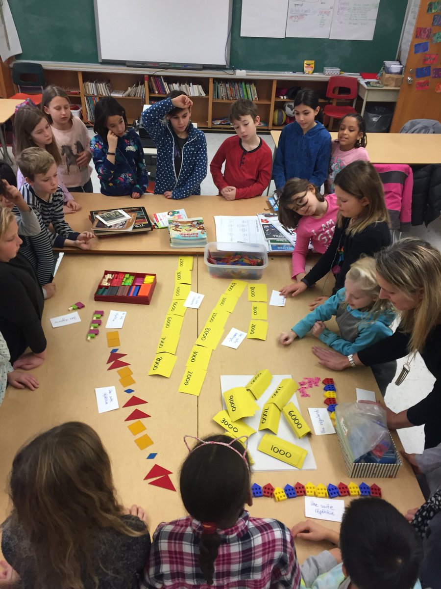 humbercrest's tweet image. Amazing lesson in Mme Xuereb’s grade 4 class - can you spot the different patterns they are creating? #engagement #accountabletalk #sharedthinking #learningtable