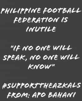 Walang kinalaman ang sinuman sa <a href="/UltrasFilipinas/">Ultras Filipinas</a> doon sa ginawang Tifo na ang nakalagay ay 👇🏽👇🏽

Dahil tanging may bayag at may paninindigan lamang ang gagawa nun. Oo kami yun! 

PFF needs to feel the power of PH Football Fans

#SupportTheAzkals