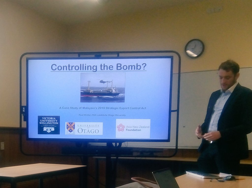 Paul_Winter_NZ's tweet photo. Presenting my research into Malaysia's non-pro export control laws at this year's #nzpsa 2018. Thanks @asianewzealand for funding the work and @VicUniWgtn for hosting an excellent conference. #thinkasia https://t.co/9IVaHtr8JD
