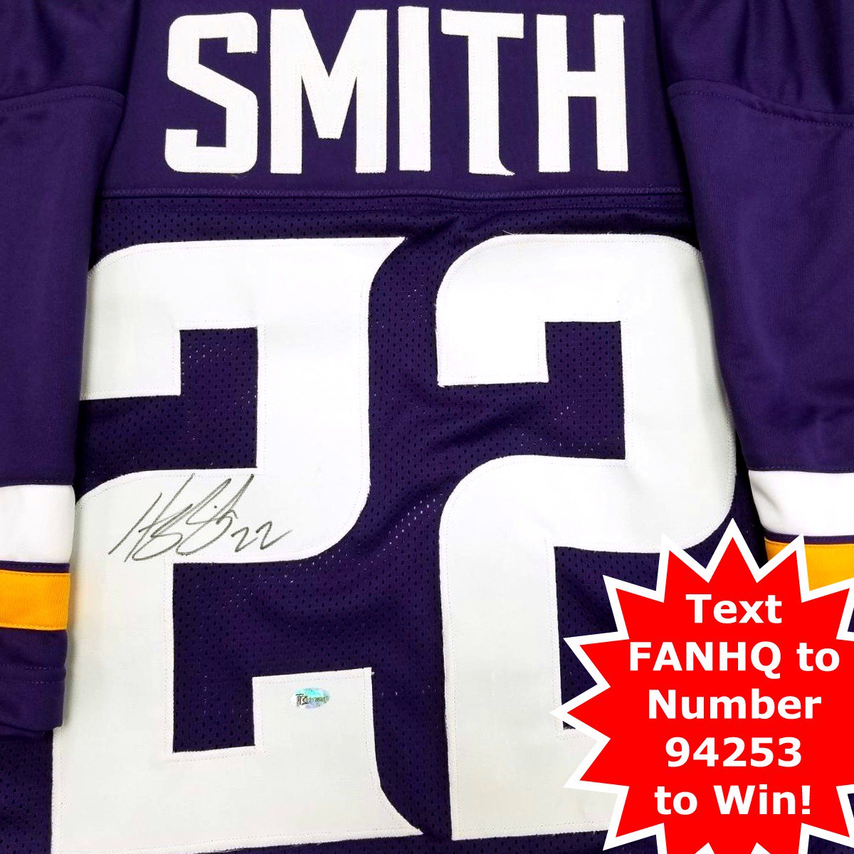 🚨🚨🚨CONTEST ALERT🚨🚨🚨 We're giving away this jersey signed by @HarriSmith22! Here's how to enter to win:

1️⃣ RT &amp; FOLLOW <a href="/FanHQ/">Fan HQ</a> 
2️⃣ TEXT FANHQ to number 94253

Good luck and #SKOL Vikes!