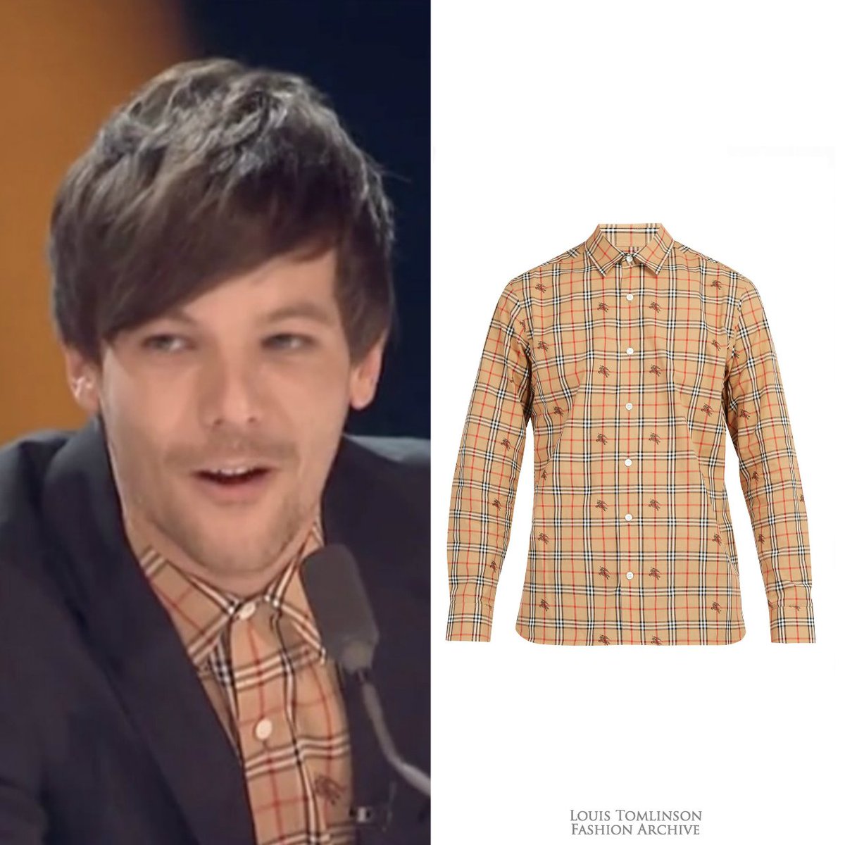 Louis Tomlinson Fashion Archive on X: 12/02/18  Louis wore a @Burberry  Vintage check and Equestrian Knight shirt ($412) on @TheXFactor    / X