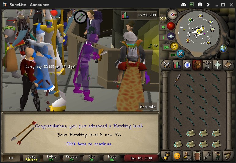 Getting closer and closer! 97/99 Fletching achieved! :D