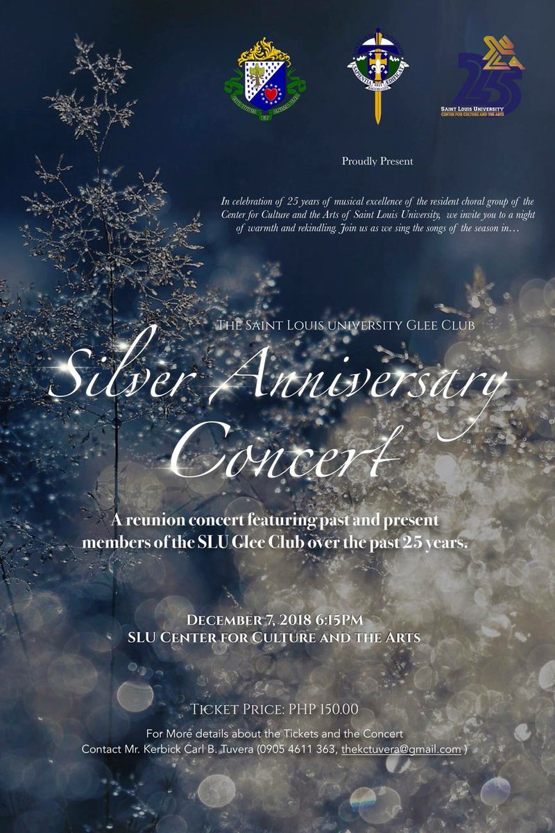SLU_GleeClub's tweet photo. Now who’s up for this?! 

See the former and current members of the SLU Glee Club perform on one stage! This is going to be a blast! 

PM us for more details! :) 

#SLUGCat25 https://t.co/2VRk5aWxCA