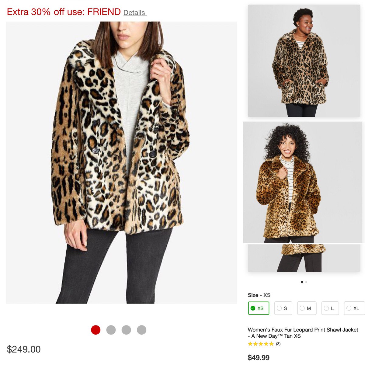 Leopard is totally on trend, as long as it’s faux! Found this coat at Macy’s for $249 😳😳! @Target has it for just $50 to $60! Why pay more?! #lookforless #fashionforless #designerforless #anewday #avaandviv #targetstyle #target