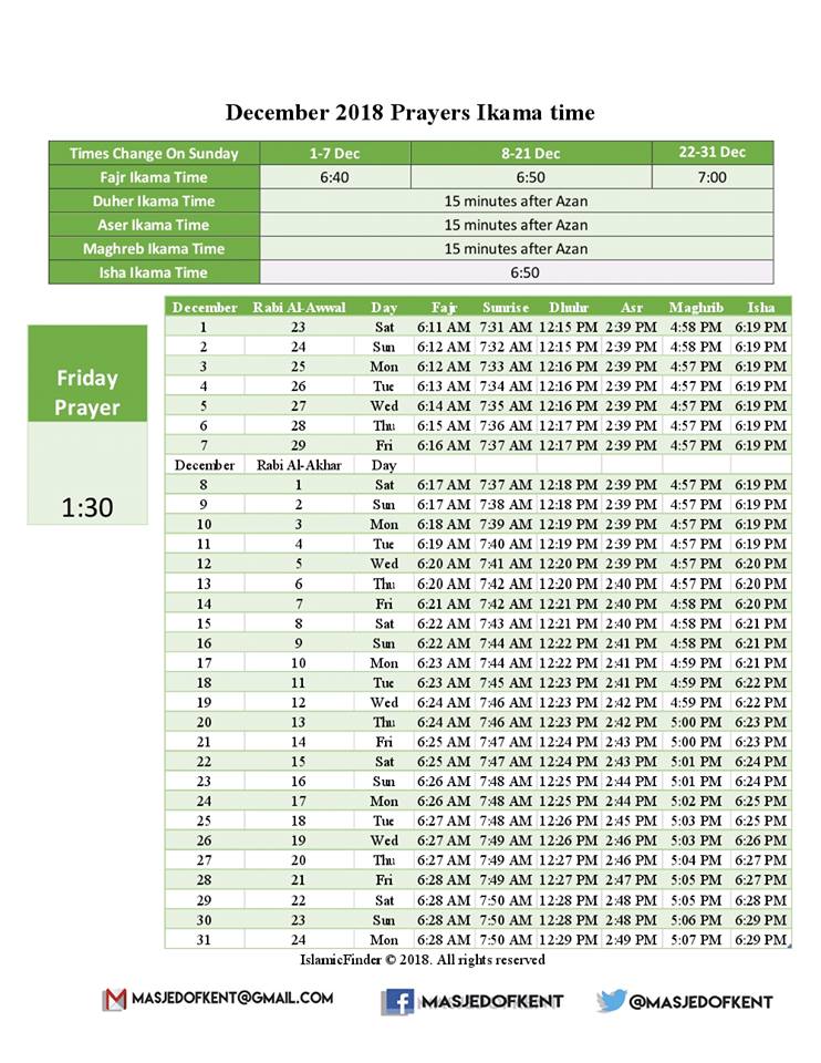 MasjedOfKent's tweet photo. السلام عليكم،
مواقيت الصلاة لشهر ديسمبر
Prayer times for December https://t.co/usAAzqnNFs