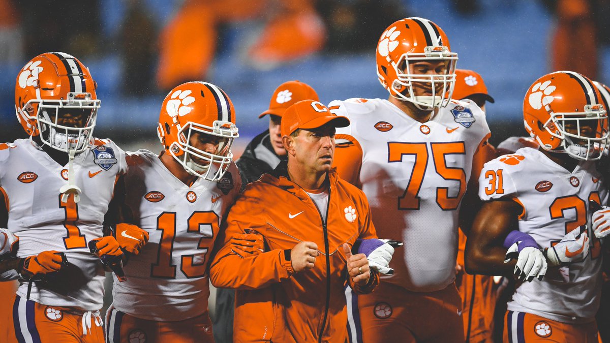 ClemsonFB's tweet photo. While we await our destination, we congratulate our head coach on being named the recipient of the 2018 Woody Hayes Award as coach of the year. Congrats, Coach! #ALLIN

https://t.co/IEL6IOCRwX https://t.co/ObM004Ji84