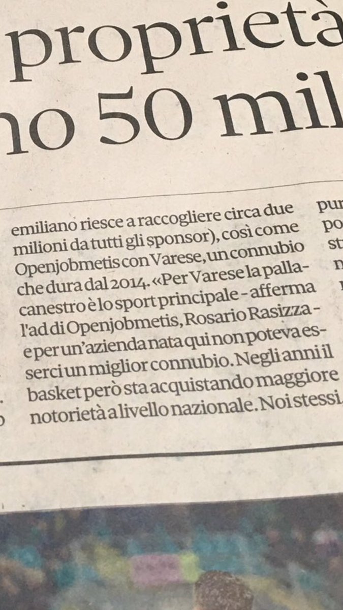 rasizza's tweet photo. @Openjobmetis al fianco di @PallVarese . Un connubio che dura dal 2014 . Oggi sul @sole24ore un articolo di Benedetto Giardina. #orgoglioVarese https://t.co/2OnDbMxZoR