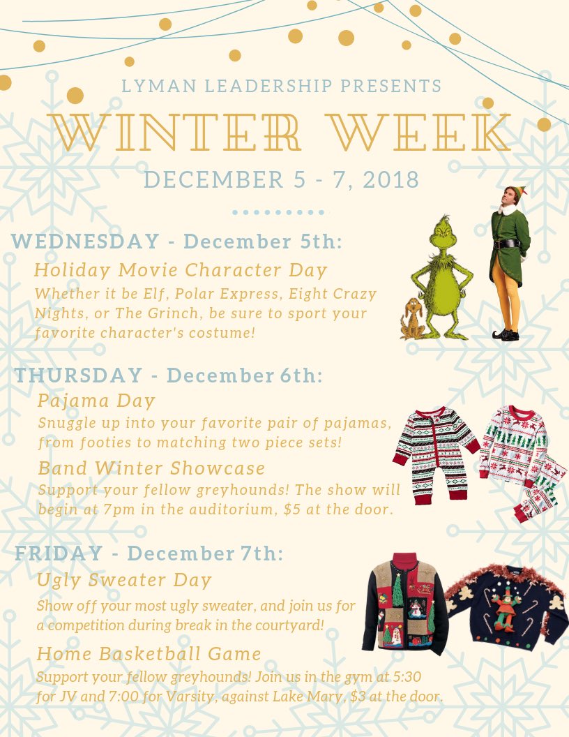 LymanLeadership's tweet photo. winter week is this week! ❄️⛄️ #WeAreLyman #GetInvolved https://t.co/AXZRKlb6uZ