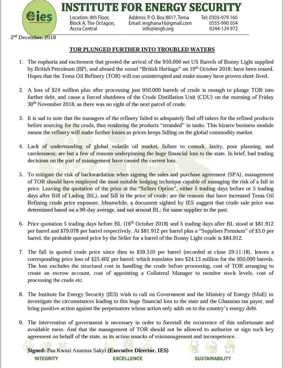 IES_Gh's tweet photo. Follow this link to access full text of IES' statement on the Tema Oil Refinery's financial woes in @BP_plc contract @Citi973 @JoyBusinessGH
@Starr1035Fm @energy_min @PIACGhana @IOGIRC @tv3_ghana @bftghana @oilgasghana @GNPCGhana @GHOneTV
@BostGhana 

https://t.co/BaXW2FIEts https://t.co/yTFSf5WOTi