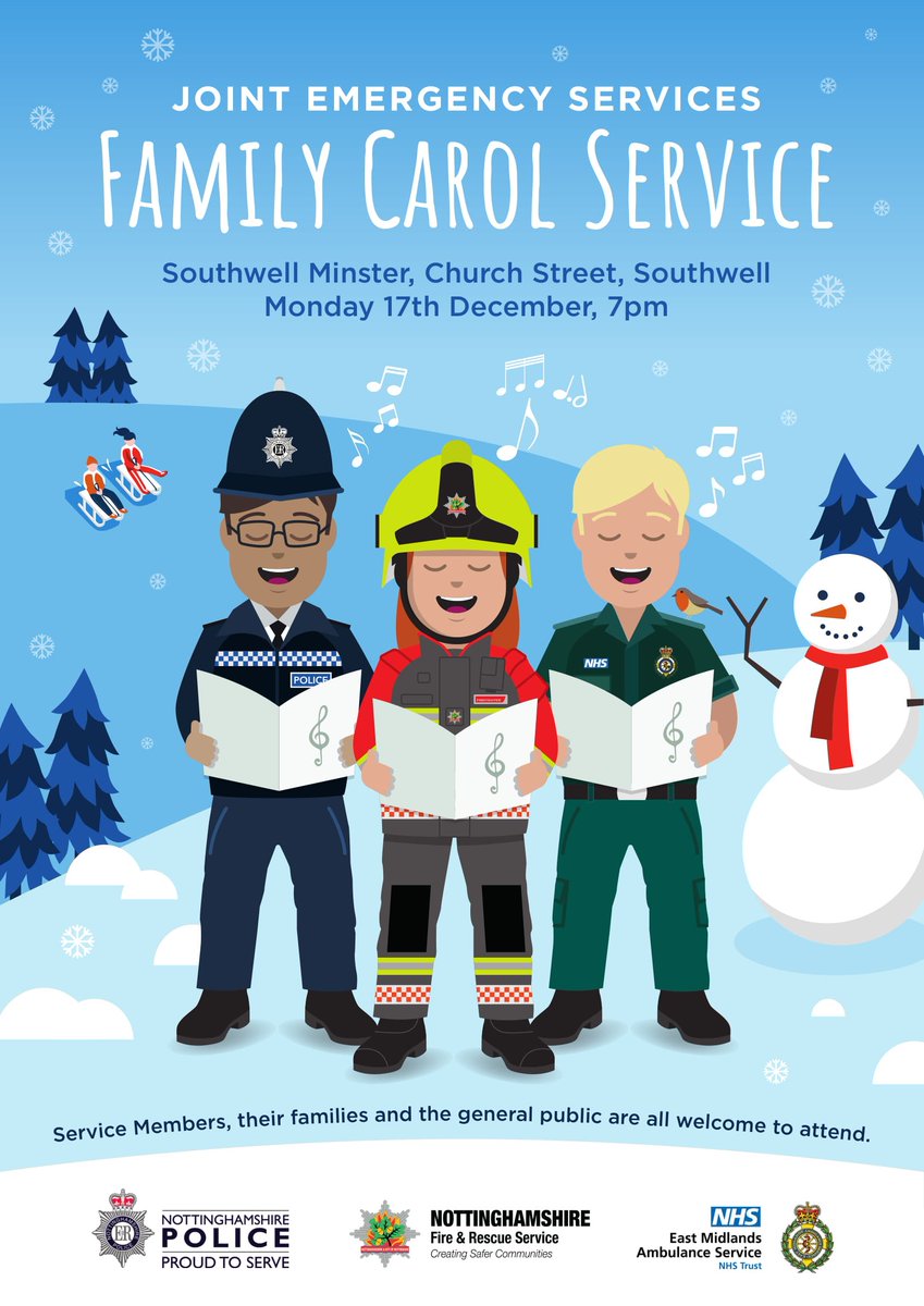 nottspolice's tweet photo. This year’s Nottinghamshire joint emergency service’s family Christmas carol service takes place on Monday 17 December 2018 at 7pm.

Service members, their families and the general public are all welcome to attend. https://t.co/23DLni684i