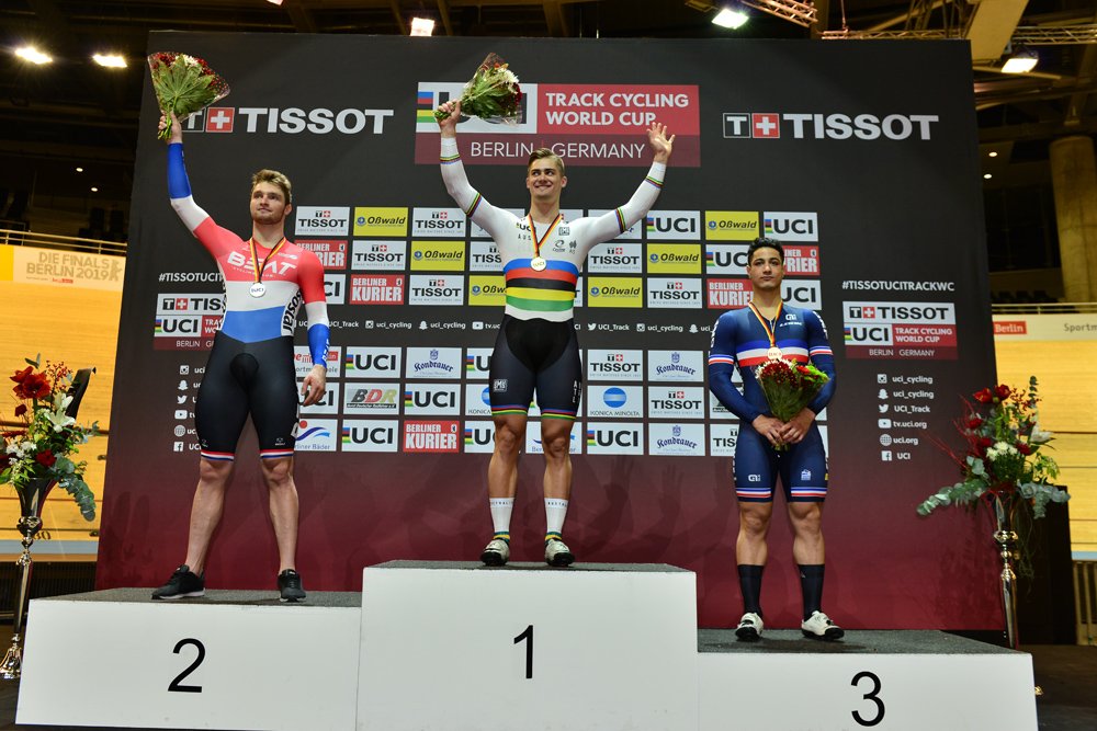TrackWorlds2020's tweet photo. No doubt that @MatthewGlaetzer is the best sprinter in the world. Also great efforts by @MatthijsBuchli and @hr_helal 👏

#TissotUCITrackWC https://t.co/3VDWdBbDDr