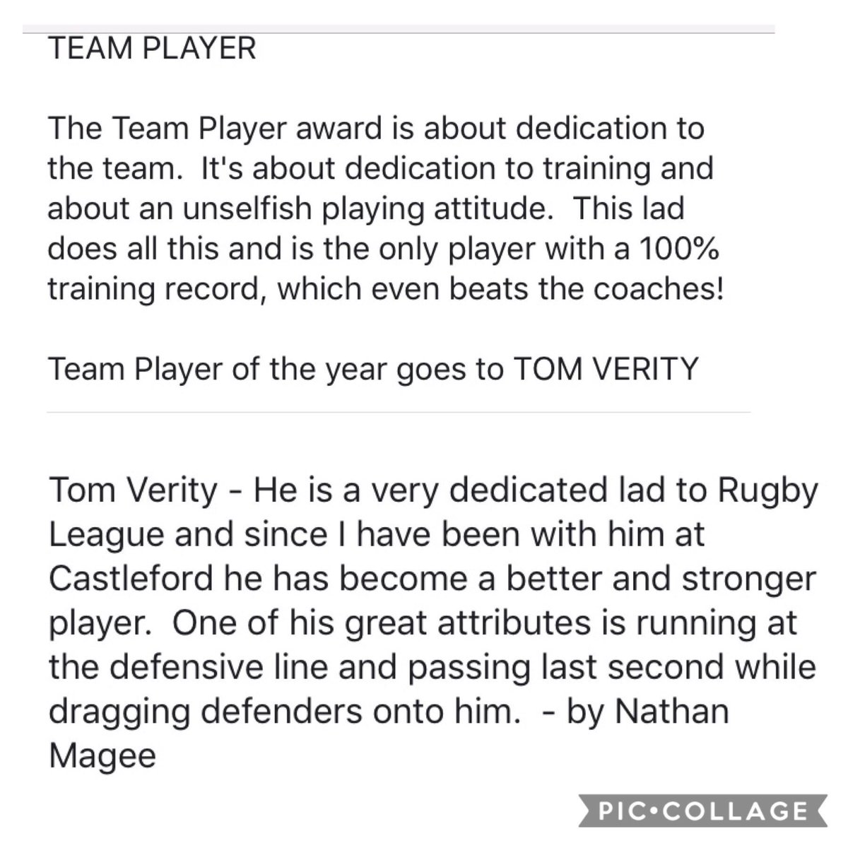 Great presentation celebrating a great year for West Hull U15’s season. Well done Tom. West Hull Team Player of the Year ☺️🏉☺️