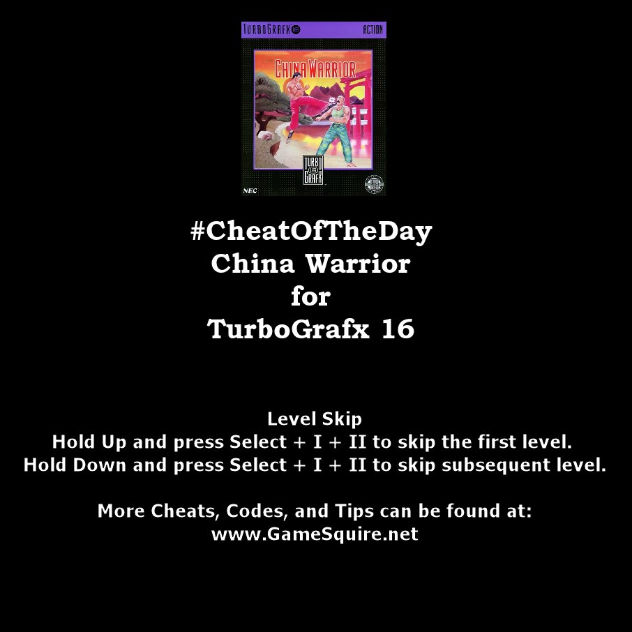 GameSquire's tweet image. #CheatOfTheDay #ChinaWarrior #LevelSkip #NECTurbografx16 instagram.com/p/Bq5PpNHlKMX/ #HudsonSoft #NEC #Turbografx16 #NECTG16 #TG16 #InstaRetroGaming #InstaClassicGaming #Gaming #Gamers #Retro #RetroGaming #RetroGamer #RetroGamers #Classic #ClassicGaming #ClassicGamer #ClassicGamers