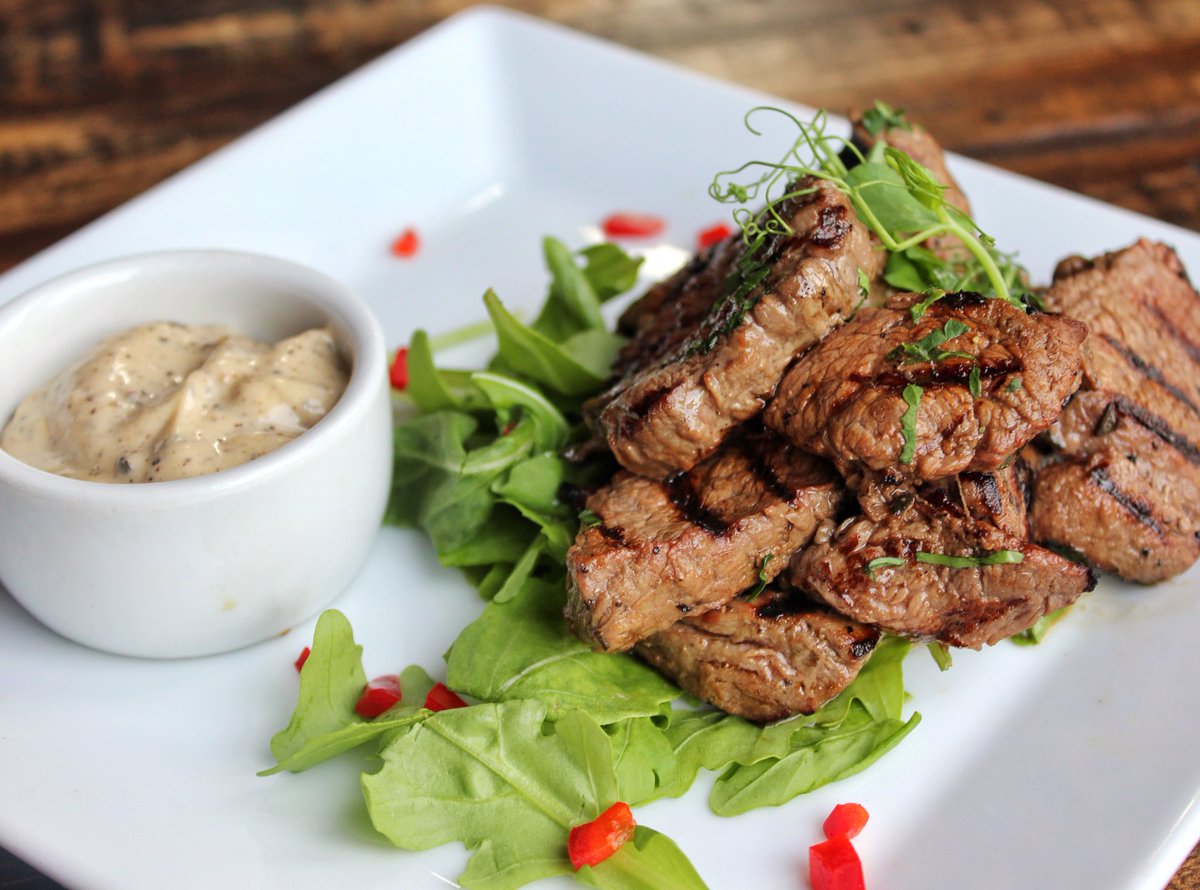 Power up with some protein! These Beef Tips are marinated for 24 hours and served smoked pepper aioli- and they’re just what you need! bit.ly/2SpXQt0