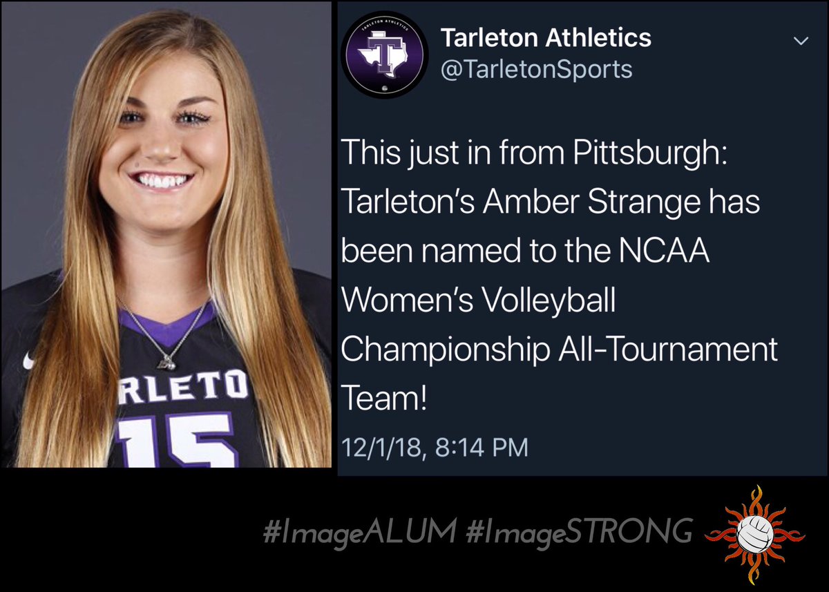 tximg's tweet image. Congratulations to #ImageALUM, @amber_strange for her selection to the NCAA D2 National Championship All-Tournament Team and her major impact with @TarletonVB! #WeSeeYou and are very proud to have been you club volleyball home! #ImageSTRONG