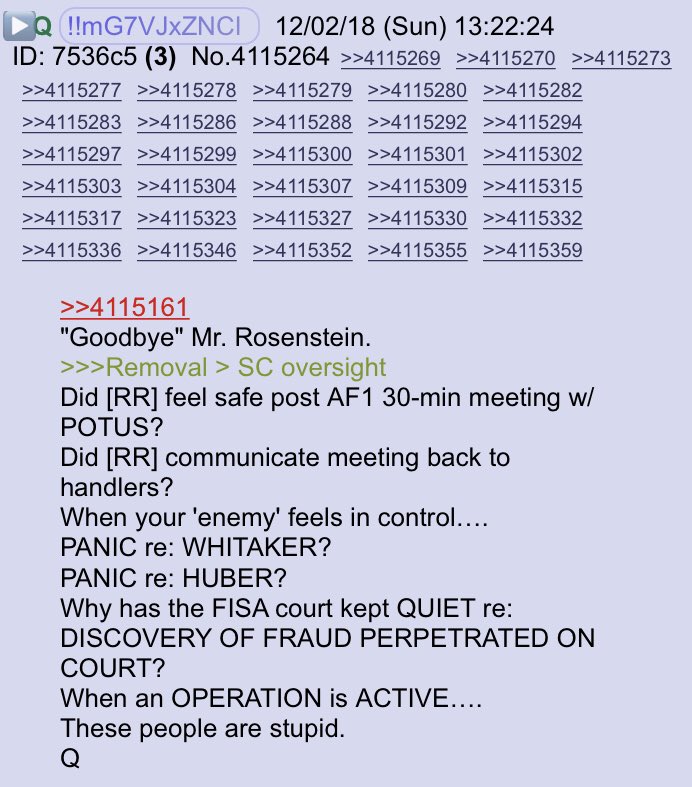 2runtherace's tweet photo. !!NEW Q!! 13:22:24 EST "Goodbye" Mr. Rosenstein.
>>>Removal > SC oversight
Did [RR] feel safe post AF1 30-min meeting w/ POTUS?
Did [RR] communicate meeting back to handlers?
When your 'enemy' feels in control…. #QAnon #GoodbyeRR @realDonaldTrump https://t.co/E4b9cm709E