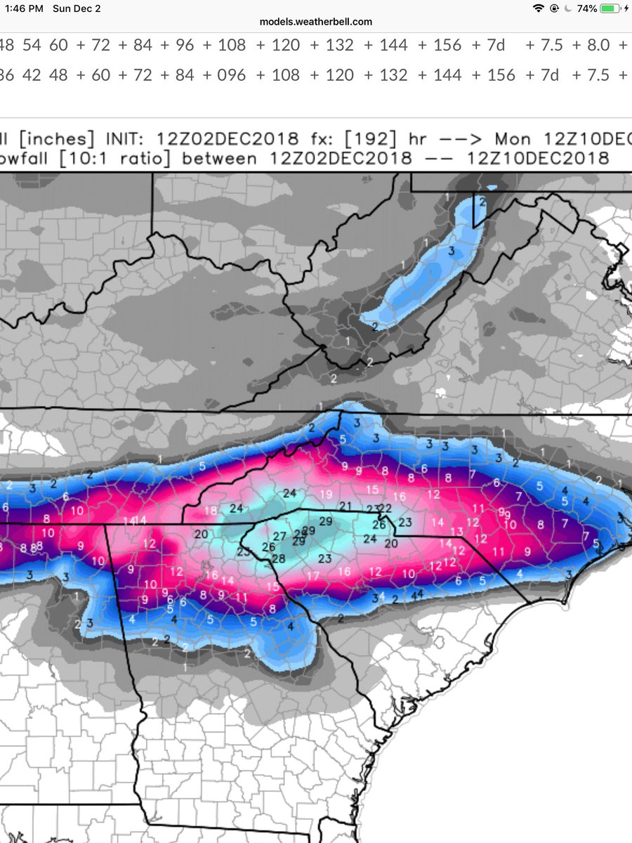 SteveOweathaguy's tweet photo. Welp. Euro will make snow lovers in The Carolinas happy. ##notsosureaboutthis https://t.co/vug1PvNFL7