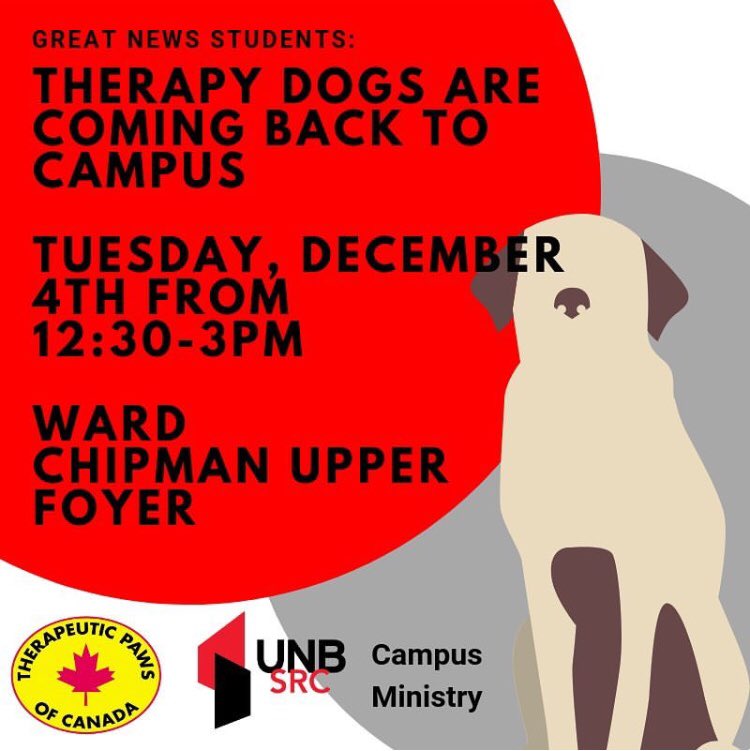 J. Sheldon MacLeod 🇨🇦 (@macleodjs) on Twitter photo So proud of the Campus Ministry team at UNB SJ for organizing this! Students (and faculty and staff) are welcome to drop by to relax with a pet! Thanks to Therapeutic Paws of Canada and our SRC for the support!! <a href="/UNBSaintJohn/">UNB Saint John</a>
#students #campusministry #woof #meow #stress So proud of the Campus Ministry team at UNB SJ for organizing this! Students (and faculty and staff) are welcome to drop by to relax with a pet! Thanks to Therapeutic Paws of Canada and our SRC for the support!! <a href="/UNBSaintJohn/">UNB Saint John</a>
#students #campusministry #woof #meow #stress