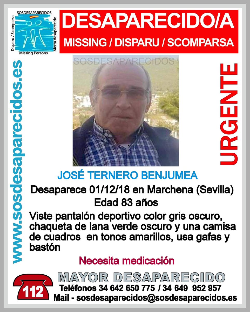guardiacivil's tweet image. 🔴#MuyUrgente🆘
José es un #mayor que necesita medicación y ha #desaparecido en Marchena #Sevilla
Si lo ves
📞062
📞112
Tu DR no cuesta nada y puede ayudarle mucho