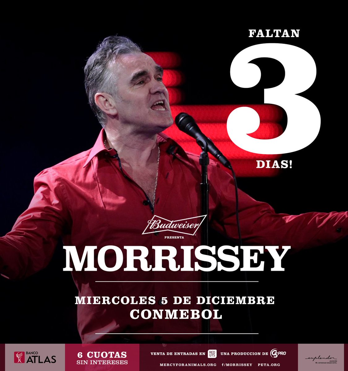 G5pro's tweet photo. Estamos a 3 días! 💥💥

Ya tenés tu entrada para ver a Morrissey el 5 de diciembre en la Conmebol? 🙌

Conseguíla en @RedUTS_Py! ➡ Online: https://t.co/01FLPXKJ59

#MorrisseyEnPY #BudMadeForMusic https://t.co/kvIx4RKcNJ