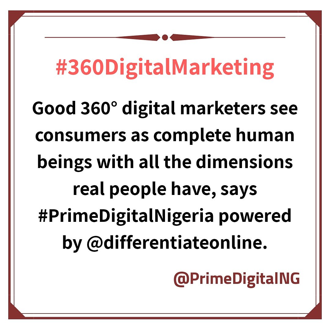 PrimeDigitalNG's tweet photo. #360DigitalMarketing
Good #360digitalmarketers see consumers as complete human beings with all the dimensions real people have, says #PrimeDigitalNigeria powered by @DifferentOnline.
#PrimeDigitalNG #ThePrimeDigitalSchool #DMC2018 @DMM_Nigeria #The360DMExpert #DMC @AdmarpNG https://t.co/AtvlYm1j1v