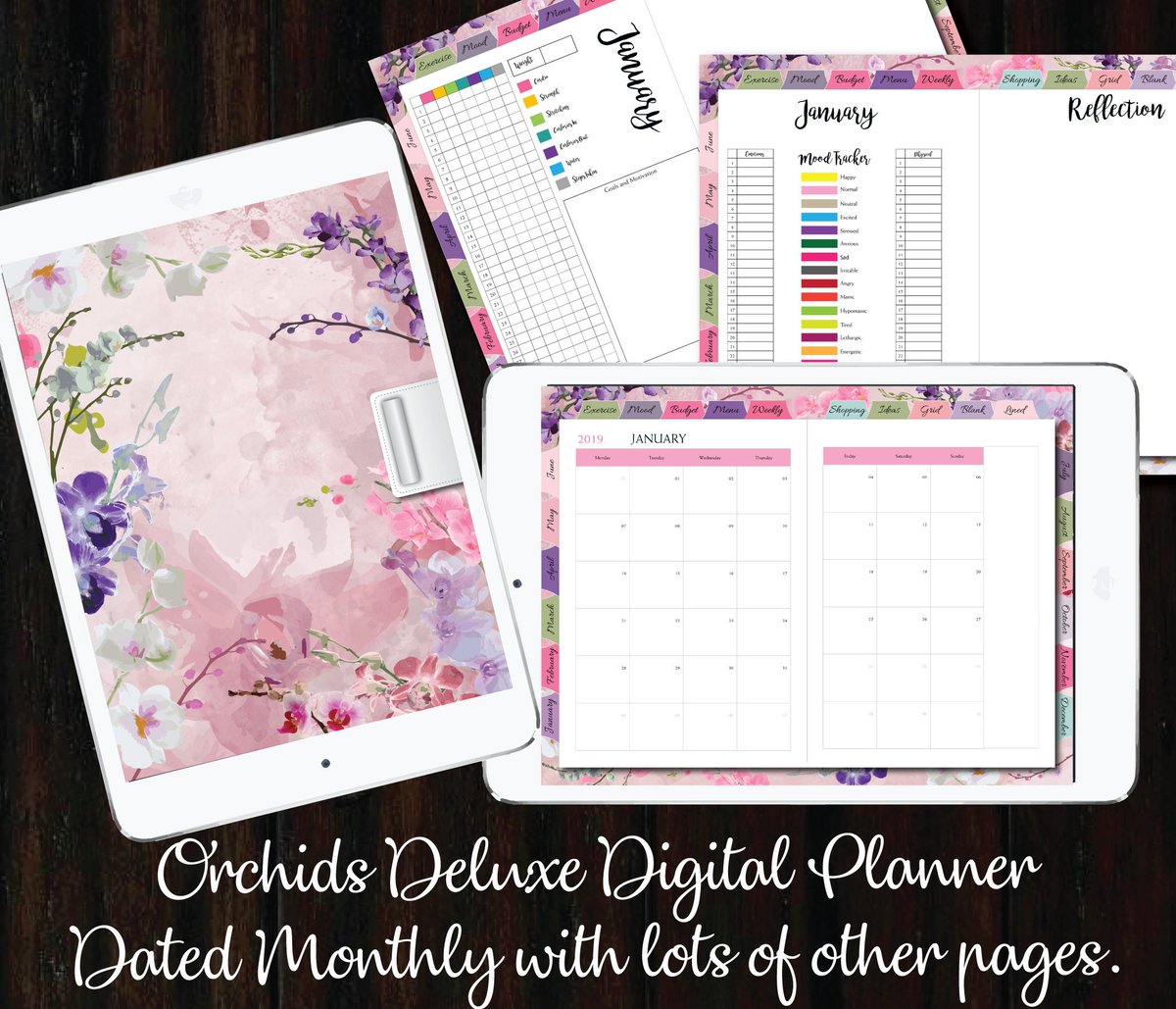 PDDClipArt's tweet image. 2019 Digital Planner for GoodNote app and other PDF Apps, Mood, Exercise Orchid Journal, Orchids, 12 different Art with Dated Monthly Pages etsy.me/2AImA8U #moodplanner #calendar #exerciseplanner #digitaljournal #digitalcalendar #digitalplanner #tabletplanning