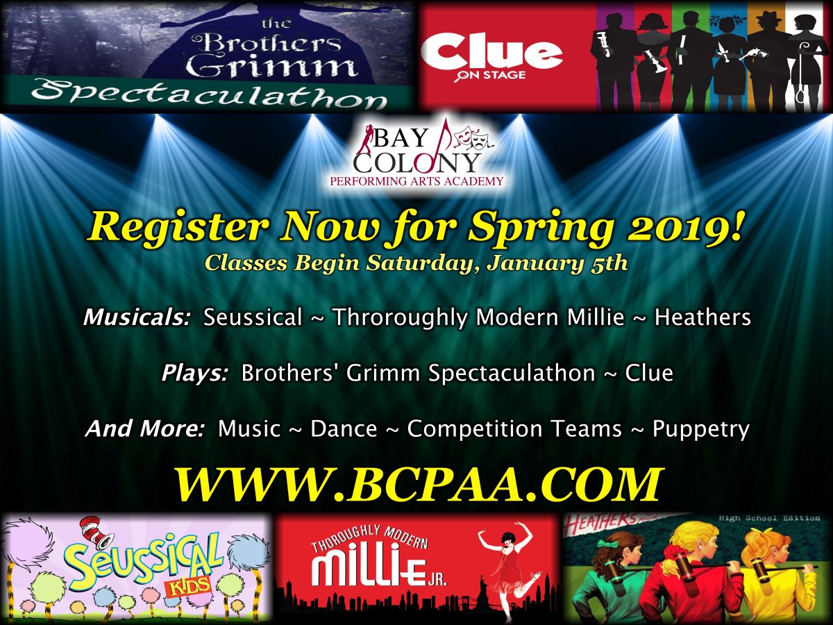 bcpaa's tweet photo. Spring 2019 Classes are filling up!
Be sure to register today at https://t.co/GMOtYLWFnz!

#bcpaa #baycolonyperformingartsacademy #theatreclass #theatreclasses #theaterclass #theaterclasses #danceclass #danceclasses #musicclass #musicclasses #actingclass #actingclasses #foxboro https://t.co/VEJvhfpC11