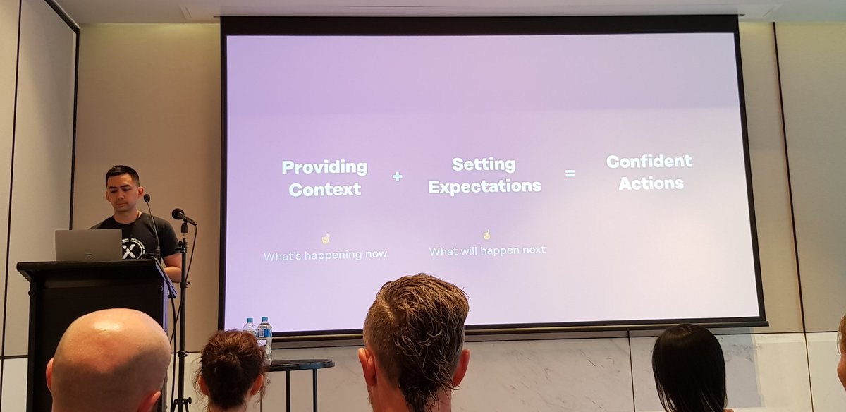 simonrutledge's tweet photo. Great presentation from @richardsison talking about #microcopy @DrupalSouth. Lesson for the day.. be responsible https://t.co/MTxTo1ljSi