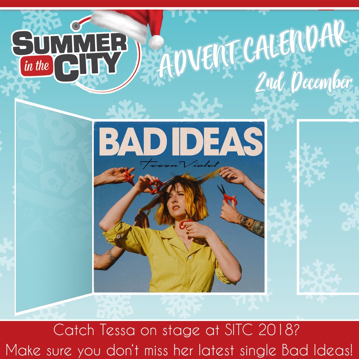 sitc's tweet photo. Our #SitCAdvent officially kicks off TOMORROW with our first giveaway!

In the meantime, we wanted to use today's door to shout about the amazing @TessaViolet's latest single, Bad Ideas! GO LISTEN :D

@spotify : https://t.co/JCUhUjWrYQ 
@AppleMusic : https://t.co/lWMhCyOyIQ https://t.co/zmiuwh0185