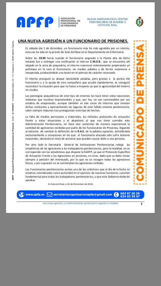 Tu_Abandon_SOTO's tweet photo. Suma y sigue, otro día más, otro día triste en nuestro centro. Una nueva agresion de un compañero @interiorgob @Alfonso_Egea @EspejoPublico @sextaNoticias @informativost5 . Basta ya #SOSprisiones #TuAbandoMePuedeMatar https://t.co/huCeNYmiF1